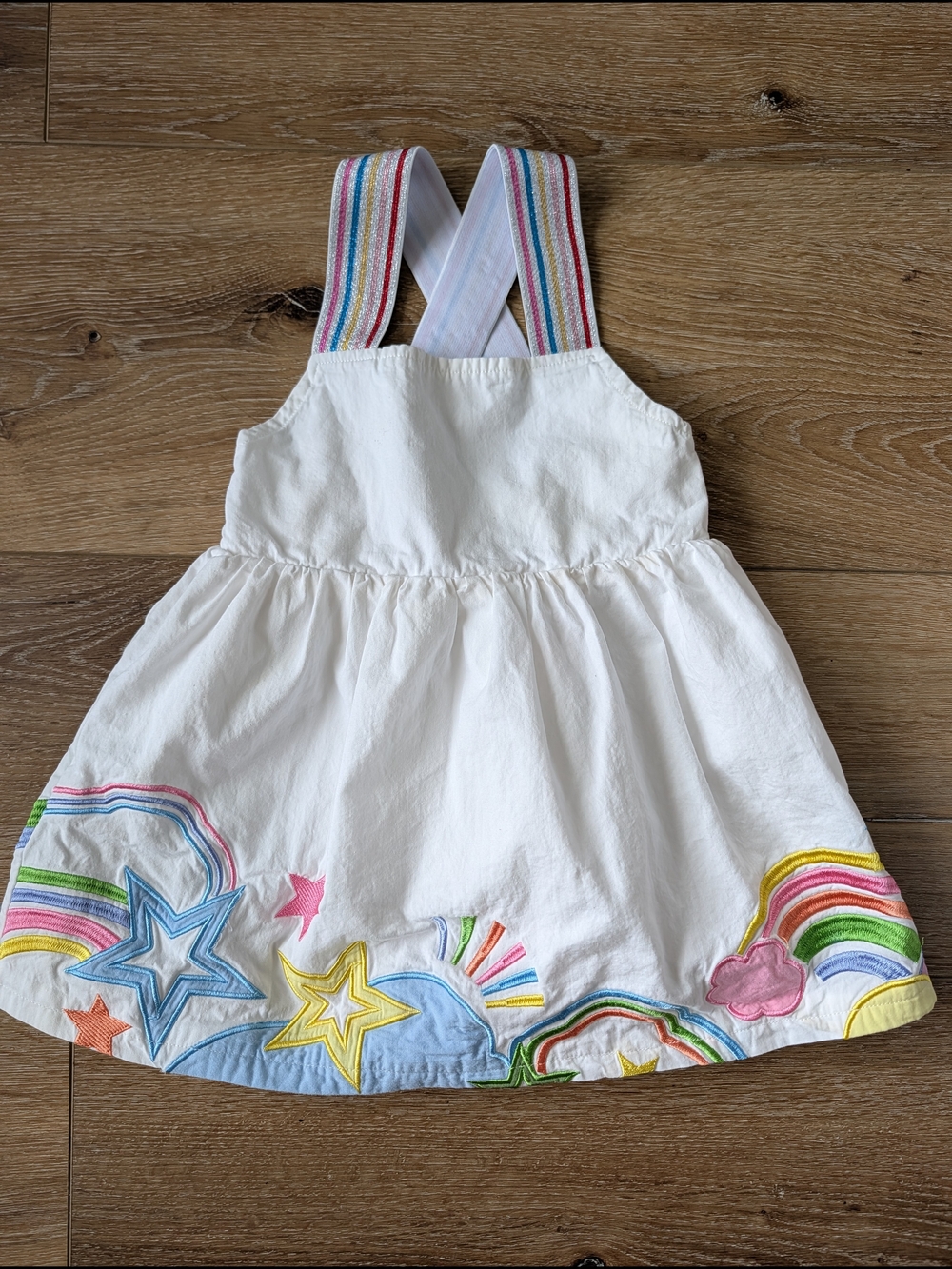 Lola + The Boys White Dress with Sparkle Rainbow Straps & Appliqué